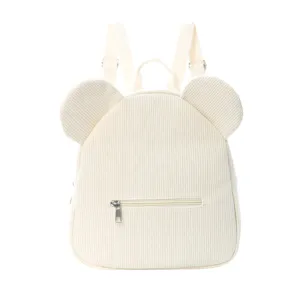 Mochila pequeña de pana con orejas de oso en blanco crema para uso diario informal o escolar