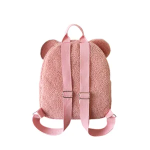 Mochila de felpa rosa con orejas de oso para mujeres y niños, bolso escolar lindo.
