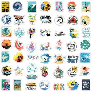 50pcs Hawaii surfing waterproof stickers set for water bottle laptop skateboard luggage decor.