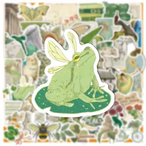 Green fairy frog lily pad sticker vintage aesthetic cute waterproof journaling sticker pack