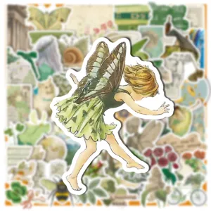 Green vintage botanical fairy sticker pack, waterproof decorative decal for laptop, phone and journal.
