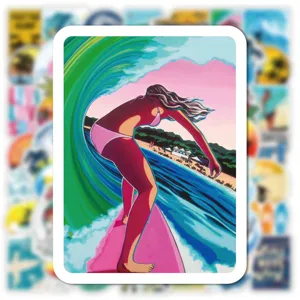 Hawaii surfing waterproof sticker detail, aesthetic vinyl decal for laptop water bottle skate.