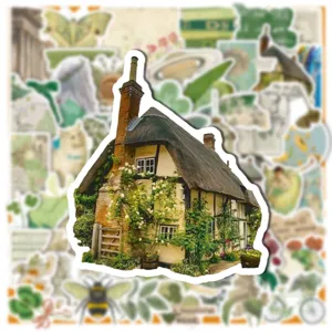 Green vintage cottage decorative sticker, waterproof PVC sticker for journal, laptop, diary.