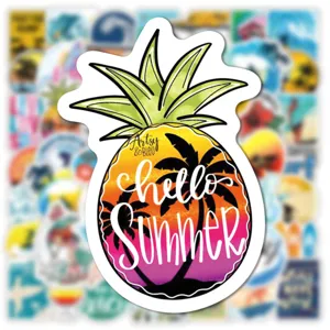 Pineapple sunset surf waterproof sticker for laptop water bottle skateboard decoration.