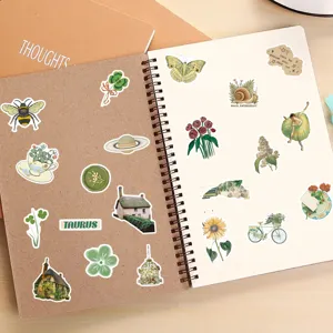 Green vintage aesthetic decorative stickers set for journal laptop scrapbooking crafts.