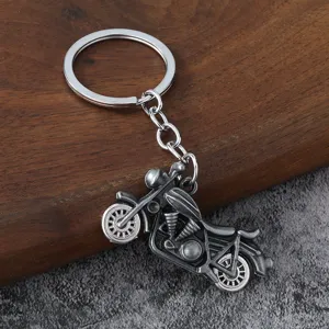 Vintage metal motorcycle keychain for men, retro chopper keyring pendant accessory.