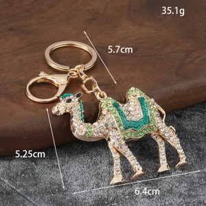 Crystal rhinestone camel keychain metal car key ring cute animal bag pendant charm accessory.