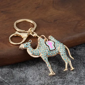 Cute crystal rhinestone camel keychain metal keyring animal car key chain bag pendant