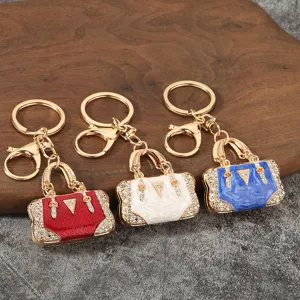 Luxury Creative Enamel Bag Keychain Rhinestone Metal Bag Charm Pendant Backpack Jewelry Keychain For Women Gift