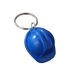 Mini llavero de casco de construcción azul, lindo colgante de seguridad de plástico para bolso.