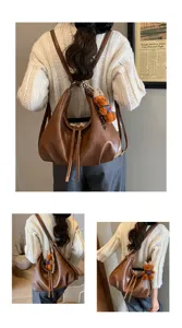 Vintage brown leather hobo backpack women casual large capacity commuter shoulder bag