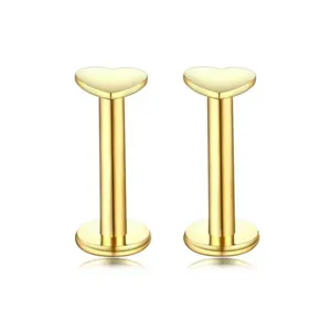 Orecchini a lobo labret cuore in acciaio inossidabile dorato gioielli piercing paio