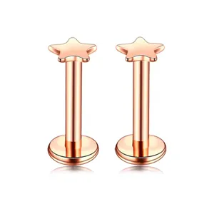 Gioiello da piercing per orecchio e labret in acciaio inossidabile color oro rosa stella