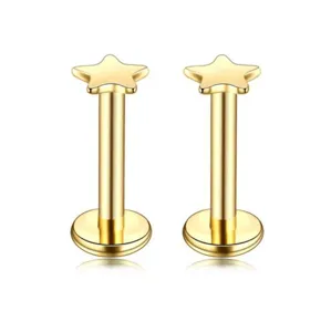 Orecchino piercing labret stella dorata acciaio inossidabile dettaglio primo piano
