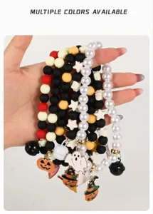 Halloween Haustier Halskette Perlen Geist Kürbis Hexe Hut Halsband für Katzen kleine Hunde Detail