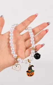 Halloween Haustier Perlen Halsband Kette mit süßen Geist und Kürbis Anhängern für Katzen Hunde.