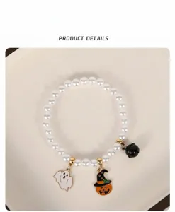 Halloween Katzen Halskette Perlen Haustier Halsband mit Geist und Kuerbis Anhaenger