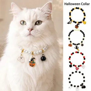 Halloween Haustier Halsband Perlen Kürbis Totenkopf Anhänger Halskette Einstellbare Perlenkette Schmuck Für Katzen Hunde