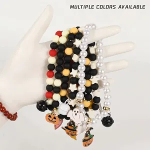 Halloween Perlen Handgelenk Armband mitkuerbis Geist Anhaenger buntes Zubehoer fuer Frauen