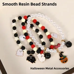 Halloween Haustier Halskette Perle Harz Perlen süße Katzenhalsband mit Geist Kürbis Anhänger.