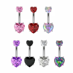 F136 Lega di Titanio Cuore Strass Piercing Ombelico Filettatura Interna Quattro Griffe Intarsiato Gioielli Corpo Unisex