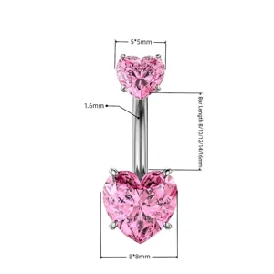 Piercing per l'ombelico cuore in titanio F136 con zircone rosa gioielli per corpo
