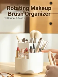 Organisateur de bureau blanc rotatif pour pinceaux de maquillage seau de stockage multicouche