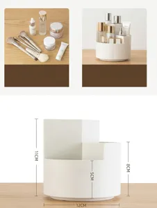 Organisateur de bureau rotatif avec plusieurs compartiments pour pinceaux de maquillage.