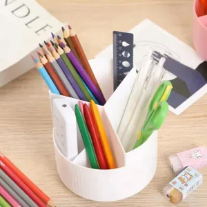 Organisateur de bureau pivotant à 360 degrés porte-stylo en plastique boîte de rangement