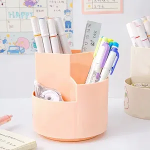 Organisateur de pinceaux de maquillage et porte-stylo de bureau rotatif rose à 360 degrés
