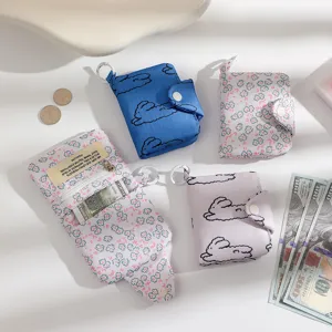 Cute canvas coin purse detail, mini wallet with cute bunny and floral pattern for daily use.