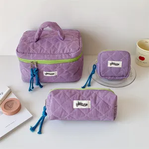 Purple plaid cosmetic bag set large capacity makeup storage pouch student pencil case