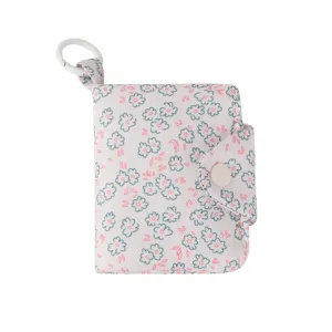 Cute floral mini coin purse with hanging hook, portable card holder and earphone storage bag.