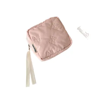 INS tragbare kleine Make-up-Tasche mit Schleifen-Prägung, Kosmetiktasche für Lippenstift.