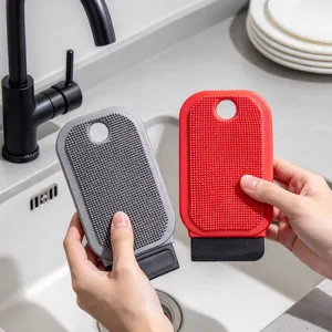 Silicone vegetable fruit cleaning brush detail with scraper for kitchen sink use
