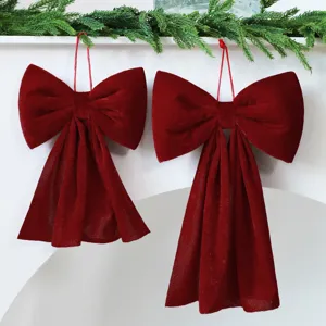 Nœuds de Noël en velours rouge à suspendre décoration de suspension pour fête de vitrine
