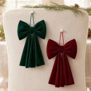 Nœud de Noël en velours suspendu décoration de fête maison vitrine accessoire de déco