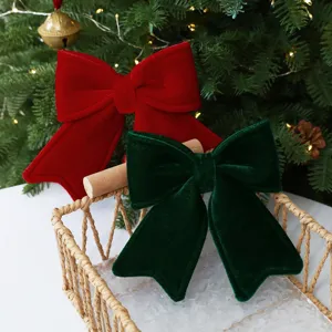Fiocchi di Natale in velluto set 2 rosso verde ciondoli appesi per decorazione albero