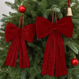 Noeuds de Noel en velours rouge pendentif DIY decoration de sapin de fete vitrine accessoires