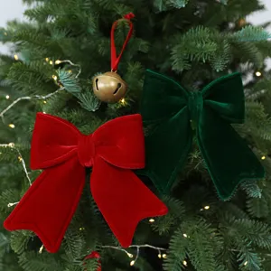 Fiocco in Velluto per Albero di Natale Dettaglio Decorazione Festiva con Ornamento