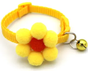 Cute sunflower cat collar detail with plush ball charm and bell for small dogs and cats