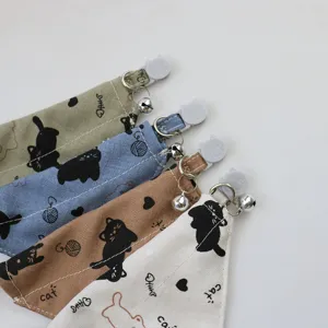 Cute pet bandana with bell cartoon cat print saliva towel for small dogs and cats detail view