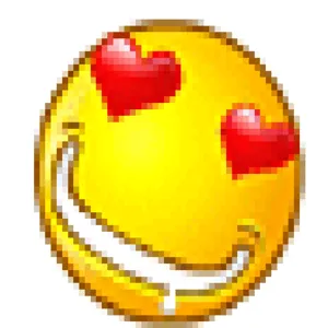 Detailed close-up view of the classic heart-eyes smiley emoji graphic design element.