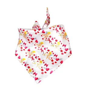 Valentine's Day pet bandana with cute cupid and heart print, soft satin bib for dogs and cats.