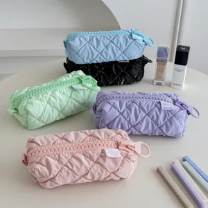 Solid Color Quilted Cosmetic Bag Large Capacity Travel Portable Makeup Pouch Waterproof Toiletry Organizer For Women