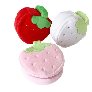 Cute strawberry plush makeup bag large capacity portable zipper pouch storage bag for women.