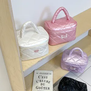 Korean quilted pearl handbag and travel cosmetic pouch storage bag for daily use