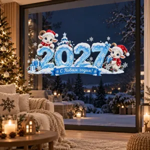 2027 autocollant de fenetre nouvel an bleu glace neige mignons moutons decoration