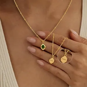 Collier Double Or Pendentif Zircon Vert Bijou Tendance Femme Elegant Cadeau Chic