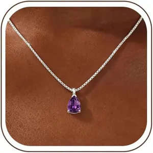 Elegant pear-cut purple zircon pendant necklace with delicate box chain for daily wear.